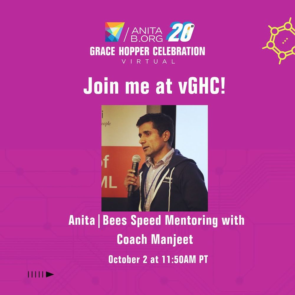 Grace Hopper Celebration speed mentoring with Coach Manjeet